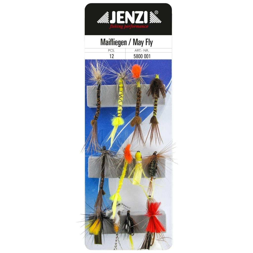 Jenzi Fliegen-Sortiment Maifliege – 12 handgebundene Trockenfliegen zum Schlupf