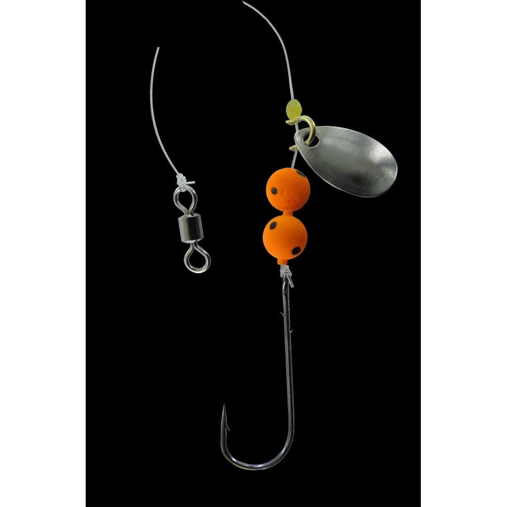 Jenzi Nachläufer für Buttlöffel 35 cm – UV-aktives Nachläufer-Vorfach mit Spinnerblatt (Gelb/Orange)