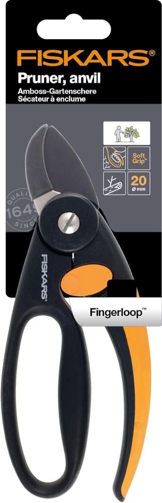 Fiskars P43 Amboss Gartenschere – 19 cm für trockene Äste bis 20 mm