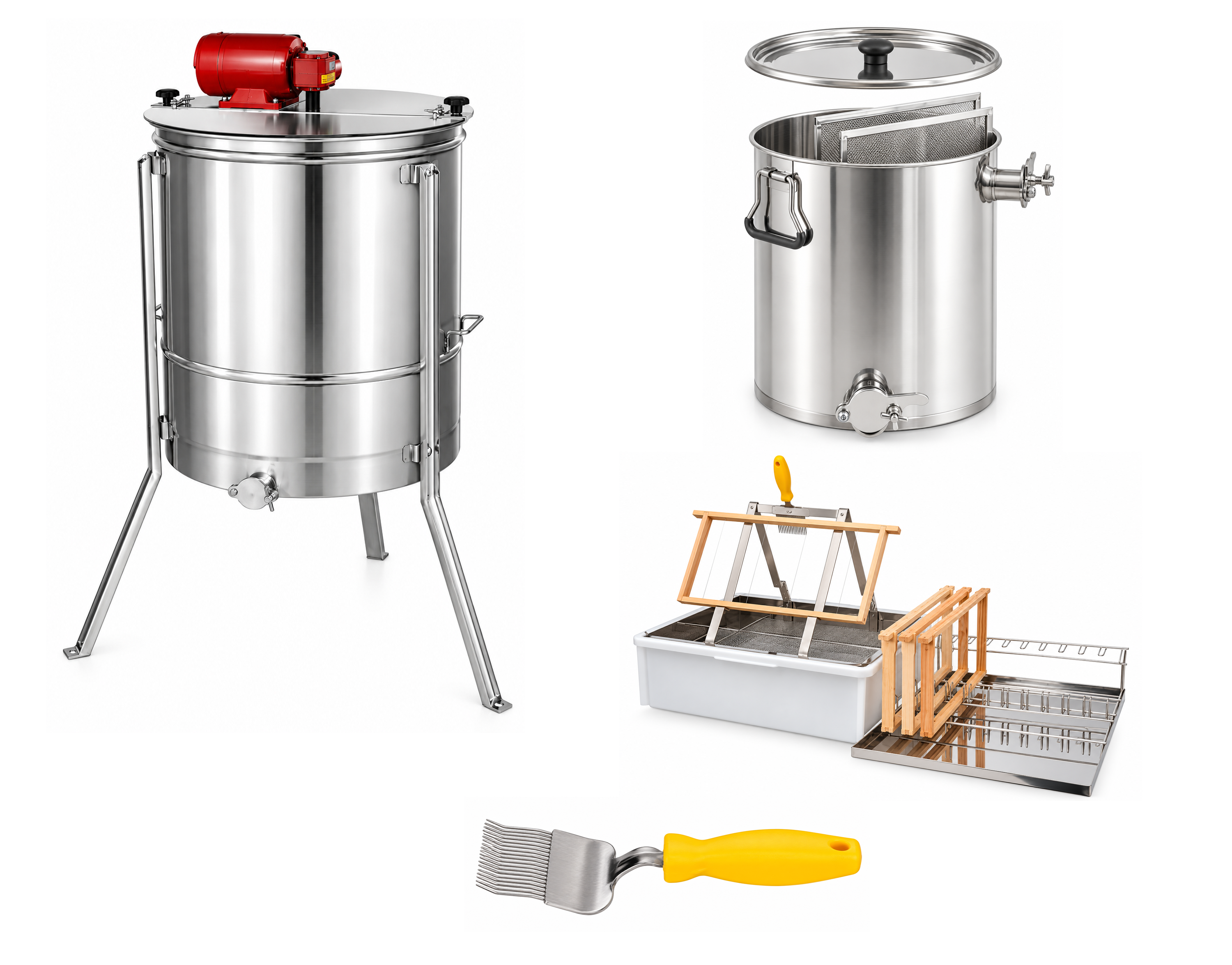 Honigernte-Set Profi mit 4-Waben-Motorschleuder 110 Watt und Siebkübel 35 kg