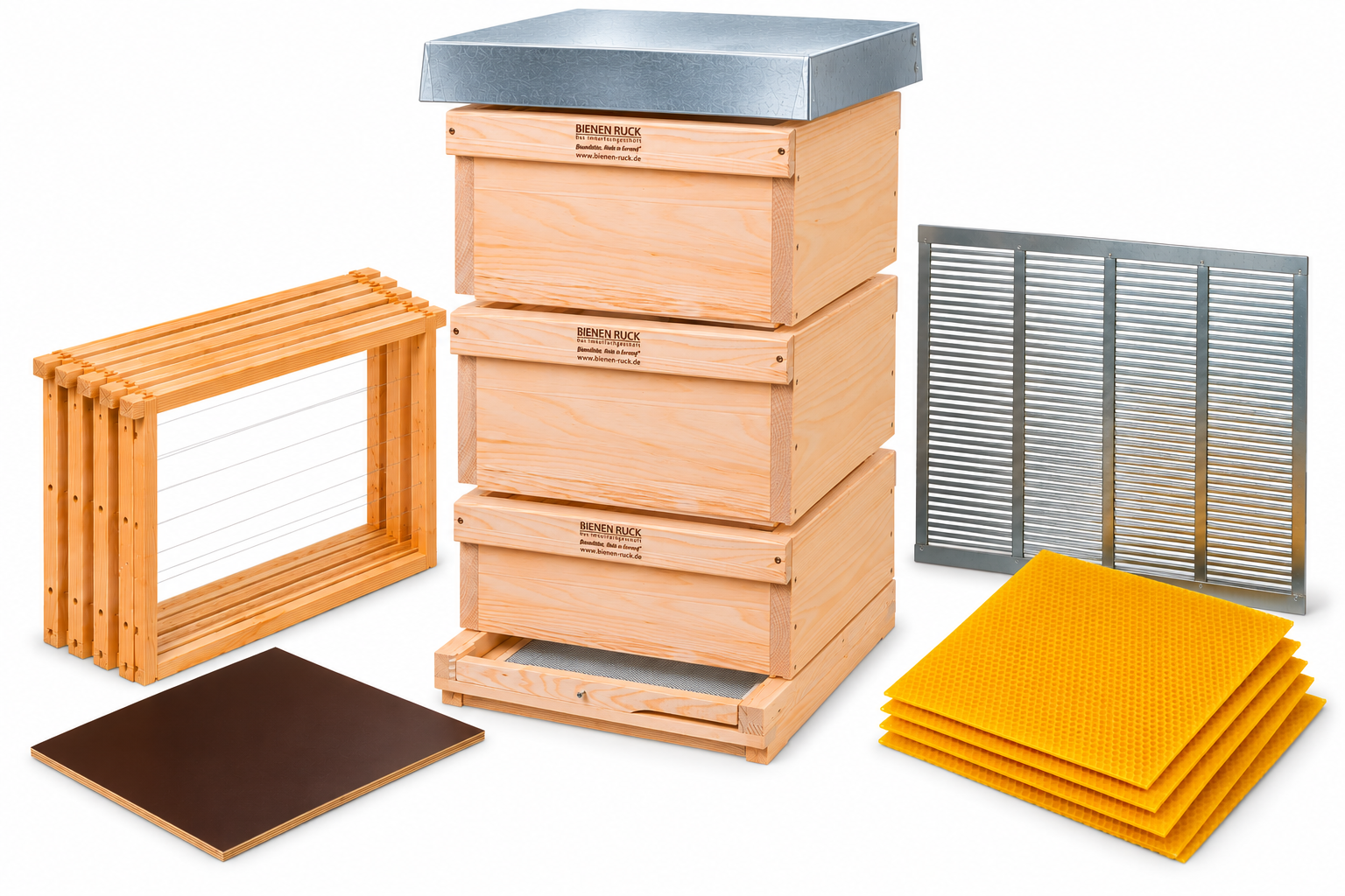 Herold Starter-Set Zandermaß – Beute mit Dämmplatten-Deckel, 3 Zargen und 30 Rähmchen