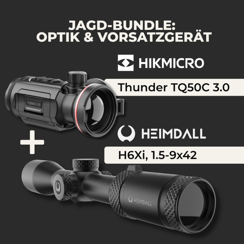 HIKMICRO Thunder TQ50C 3.0 Wärmebild-Vorsatzgerät 50 mm Bundle mit Heimdall H6Xi 1.5-9x42 Zielfernrohr