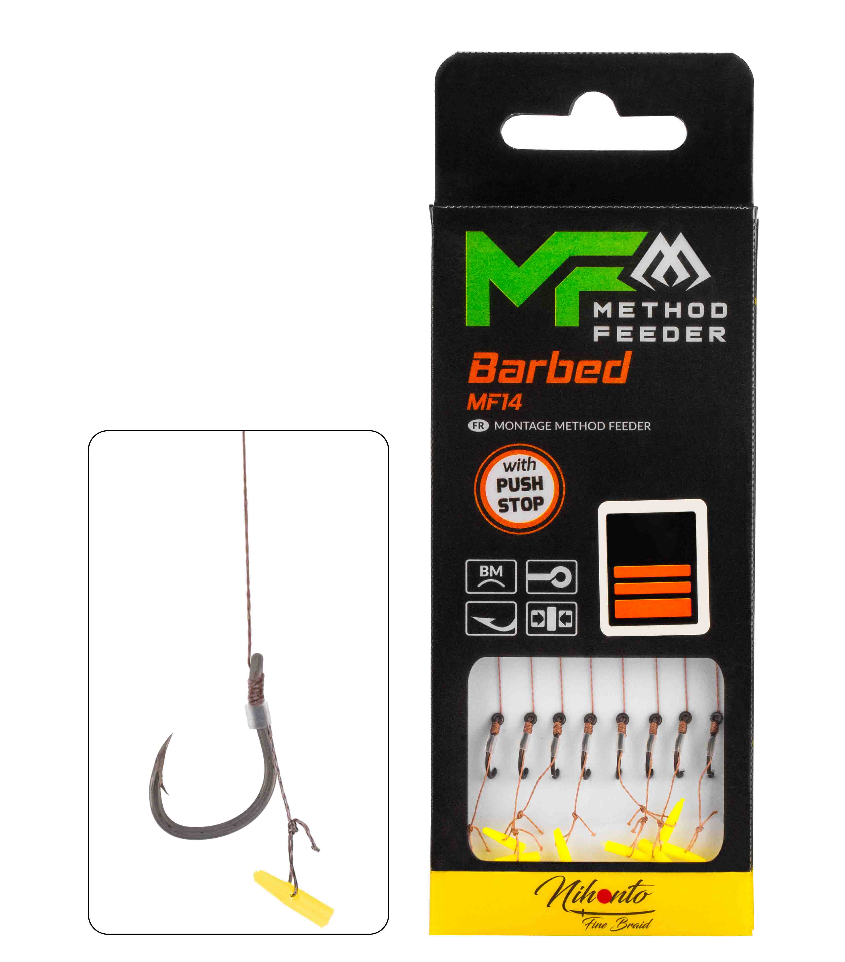 Mikado Method-Feeder-Vorfach MF14 mit Push Stop Haken mit Widerhaken / Geflochtene Schnur 0,12mm/10cm