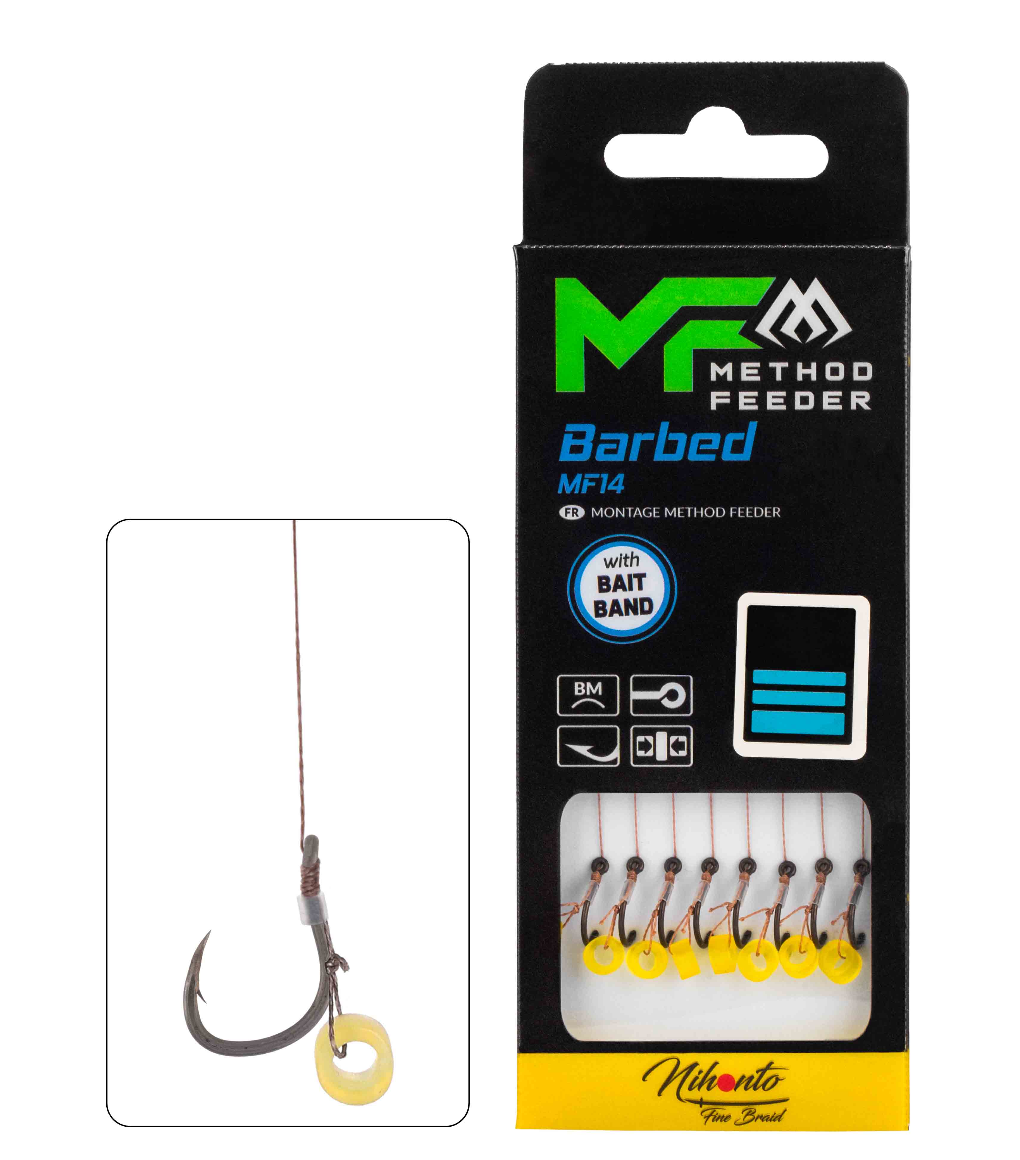 Mikado Method-Feeder-Vorfach MF14 mit Gummi Haken mit Widerhaken / Geflochtene Schnur 0,12mm/10cm