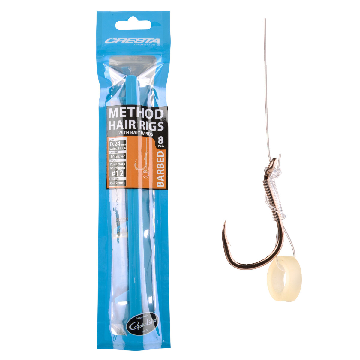Cresta Method Hairrigs + Band Barbed Vorfachhaken 10 cm – 8 Stück