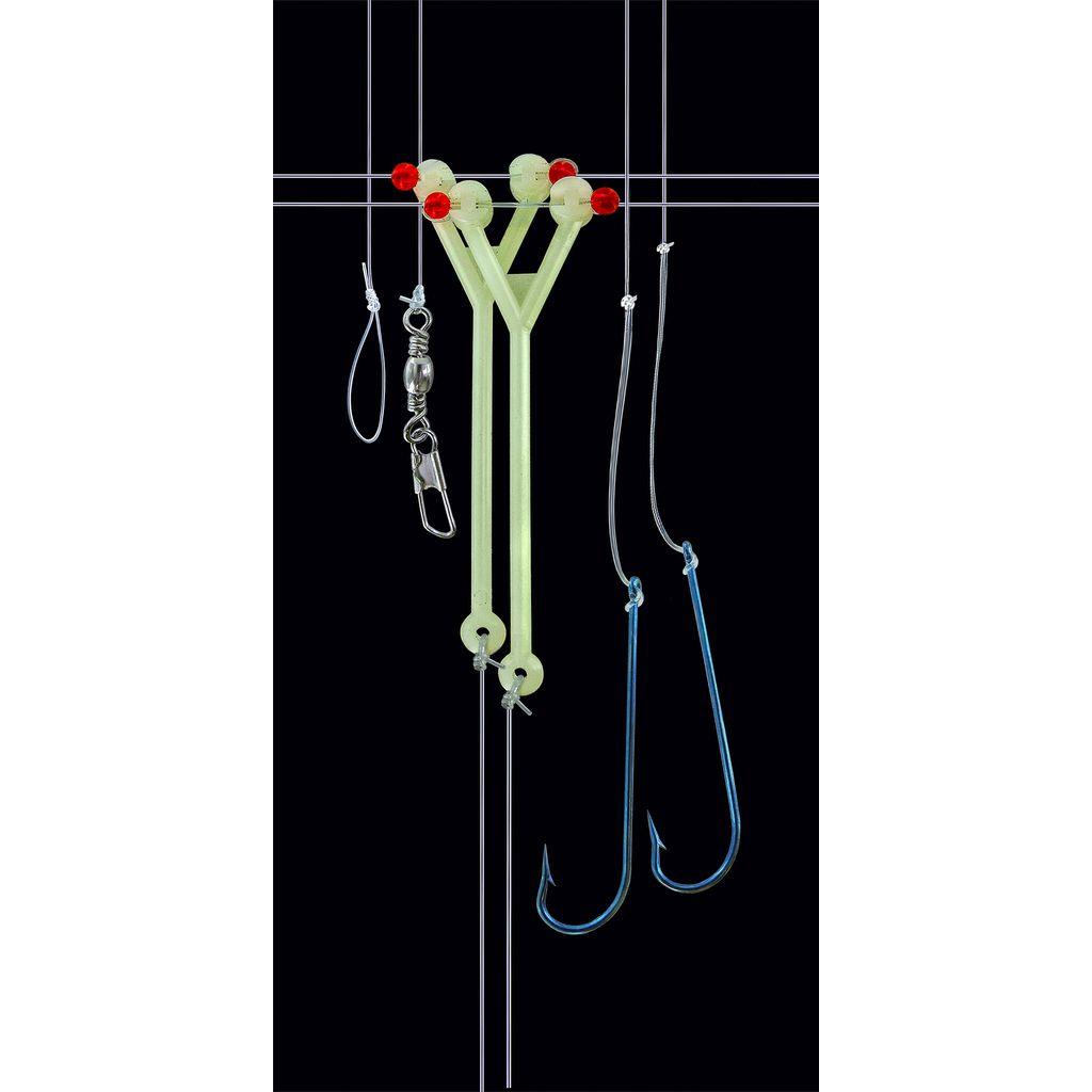 Jenzi Leuchtendes T-Arm-Vorfach mit 2 Haken fürs Meeresangeln