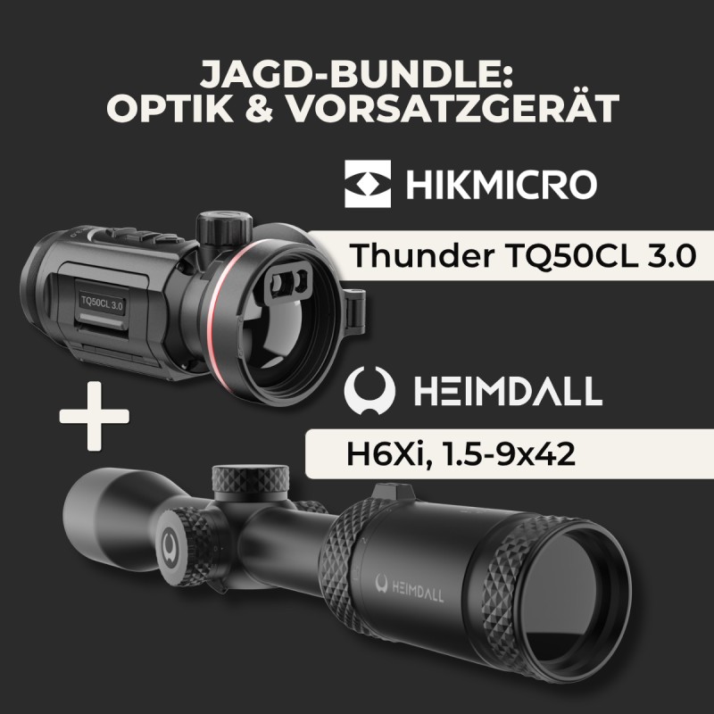HIKMICRO Thunder TQ50CL 3.0 Wärmebild-Vorsatzgerät 50 mm mit Laser-Entfernungsmesser Bundle mit Heimdall H6Xi 1.5-9x42 Zielfernrohr