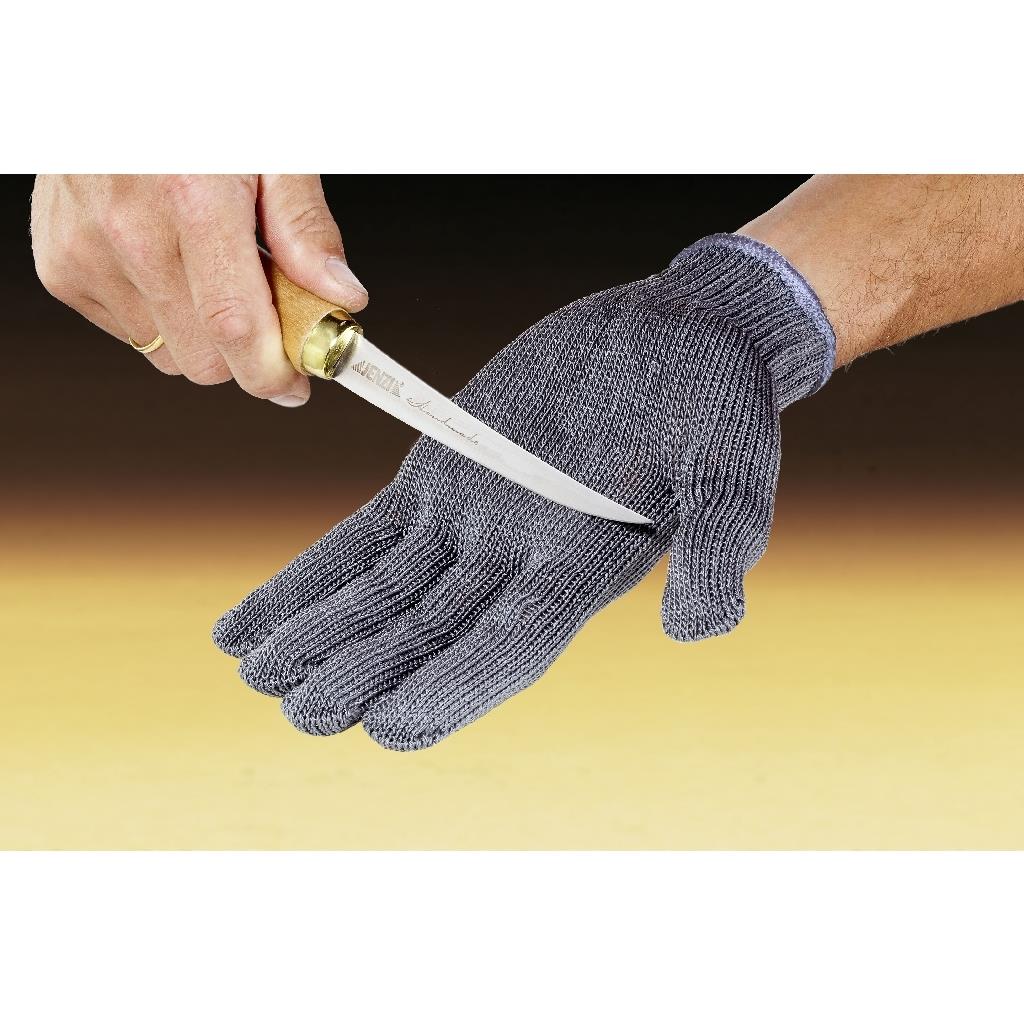 Jenzi Filetierhandschuh Deluxe in Größe L – Schnittschutzhandschuh aus beschichtetem Edelstahlgewebe