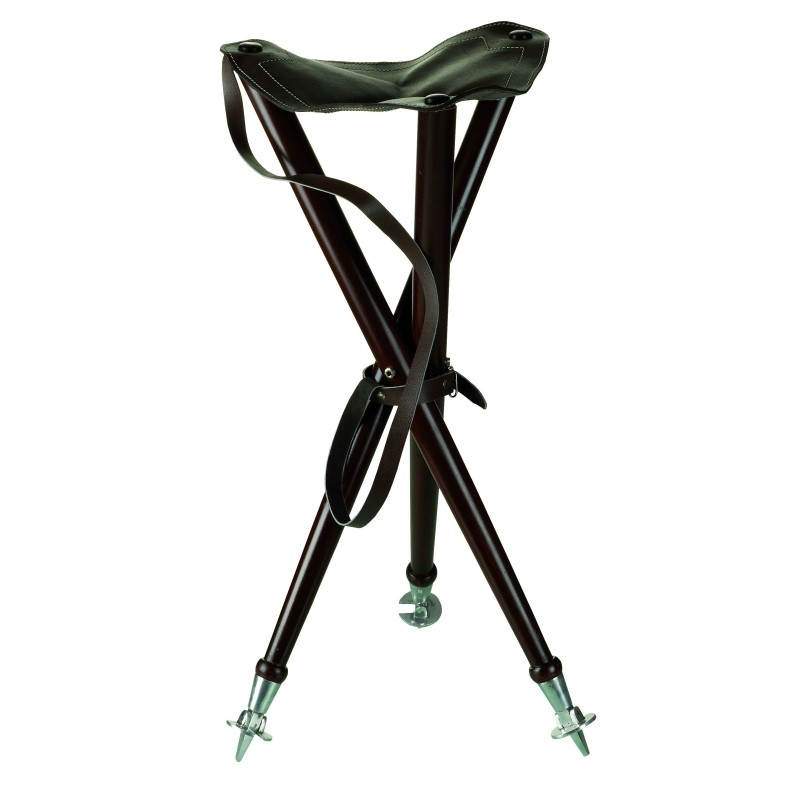 Farm-Land Dreibein Luxus Braun, Sitzstock aus Holz mit Ledersitz, 70 cm