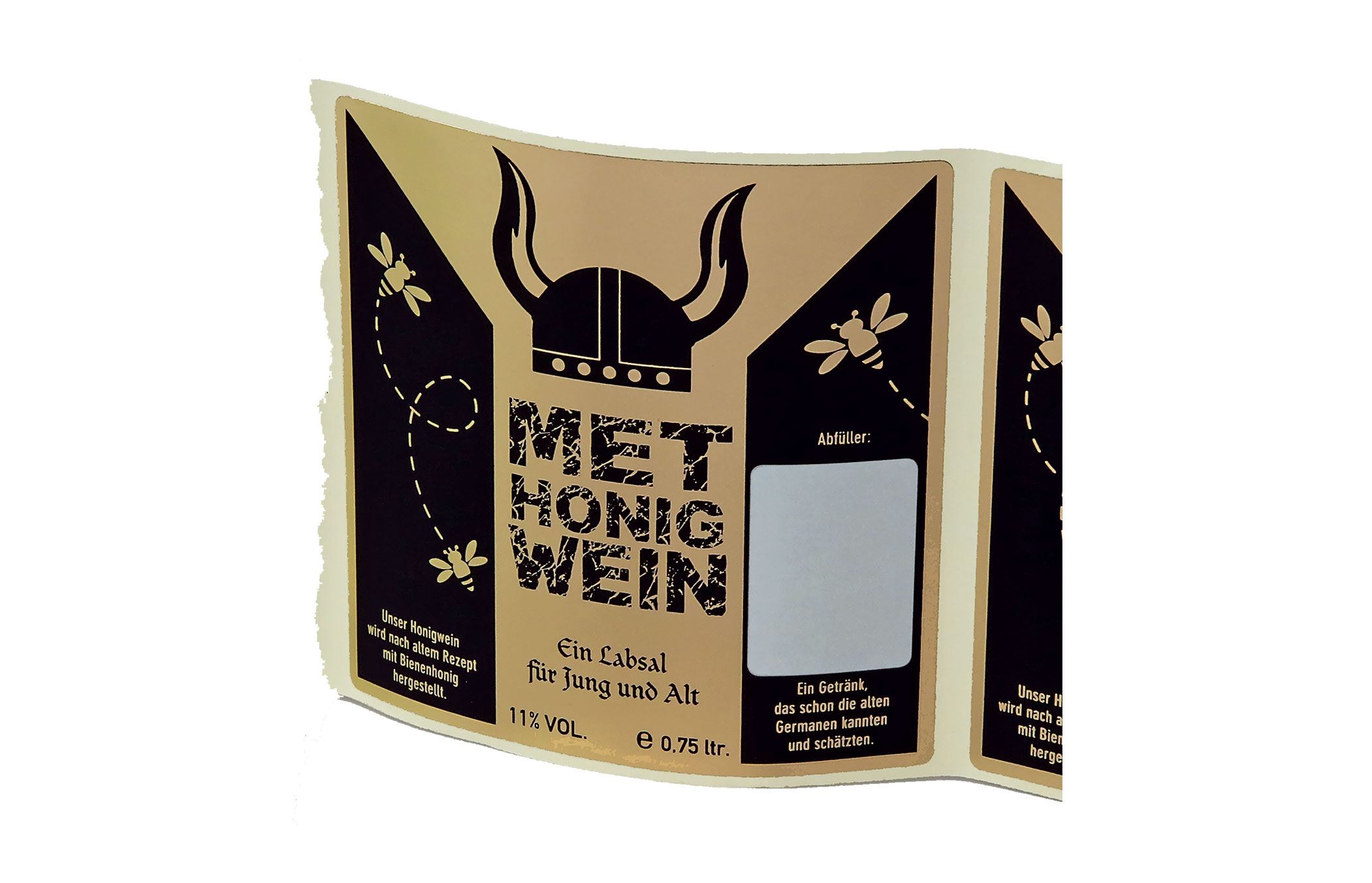 Met-Etikett „Met Honig-Wein“ schwarz/gold 10 x 10 cm – 72 Stück