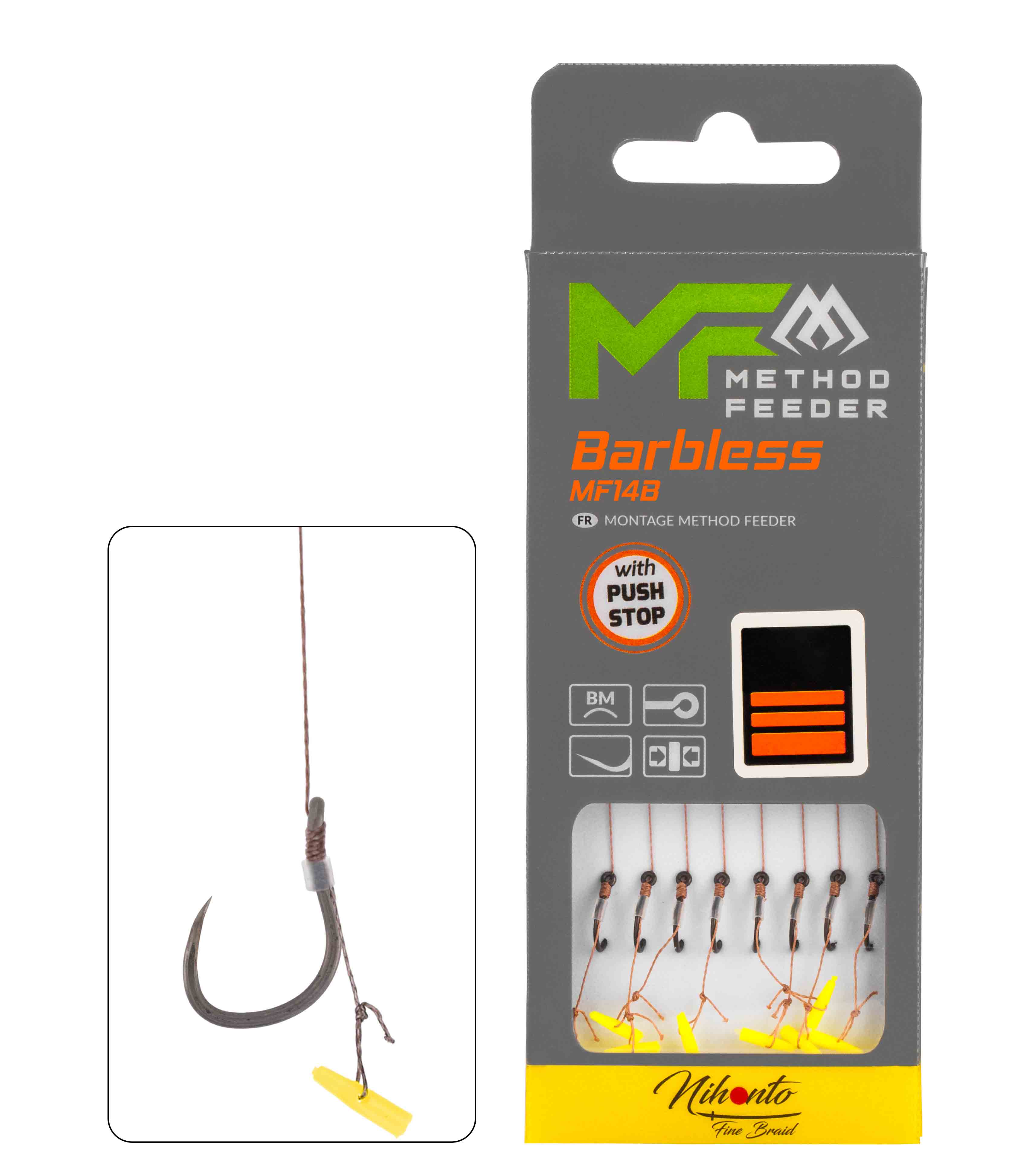 Mikado Method-Feeder-Vorfach MF14 mit Push Stop Haken ohne Wider / Geflochtene Schnur 0,12mm/10cm